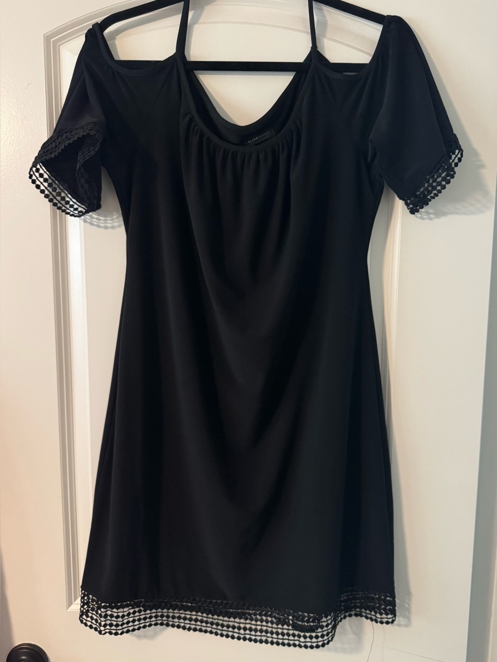 Black Cold-Shoulder Dress with Decorative Hem